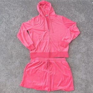 Fashion Nova pink velour hoodie/shirt set. Size 1XL